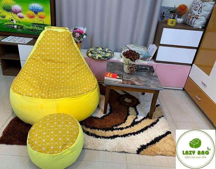     Ghế lười quả Lê có tựa lưng size đại (90cm x 1,4m) Nhung lạnh + Canvas