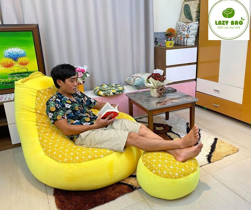     Ghế lười quả Lê có tựa lưng size đại (90cm x 1,4m) Nhung lạnh + Canvas