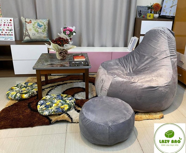   Ghế lười hạt xốp quả lê tựa lưng Big size (90cm x1,4m) vải Nhung Lạnh HQ