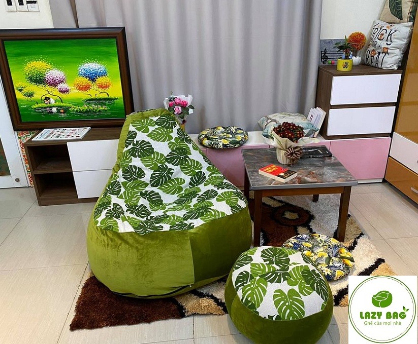     Ghế lười quả Lê có tựa lưng size đại (90cm x 1,4m) Nhung lạnh + Canvas
