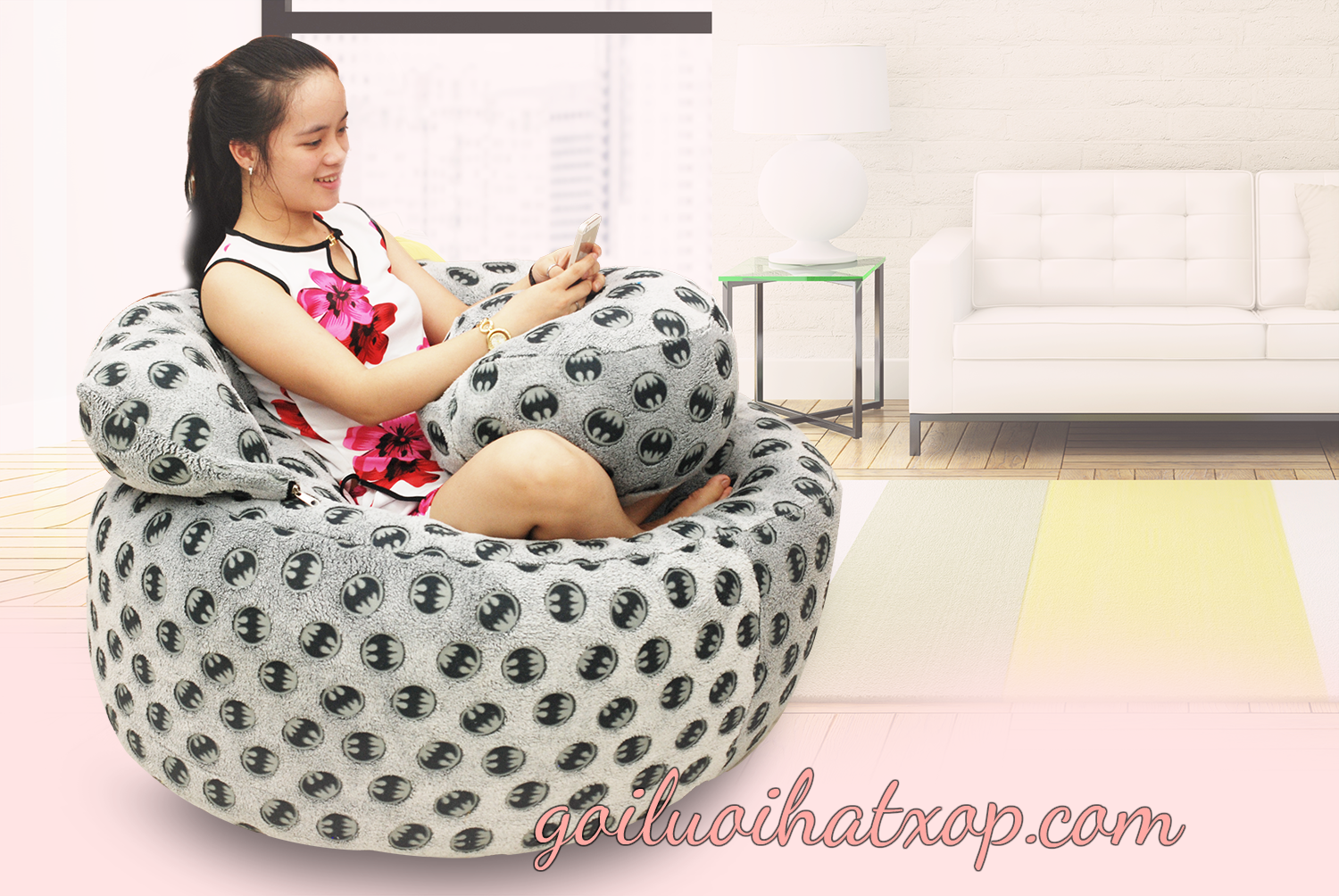   Ghế lười hạt xốp trụ tròn size trung (95 x 45cm) Vải Nhung lạnh Hàn Quốc