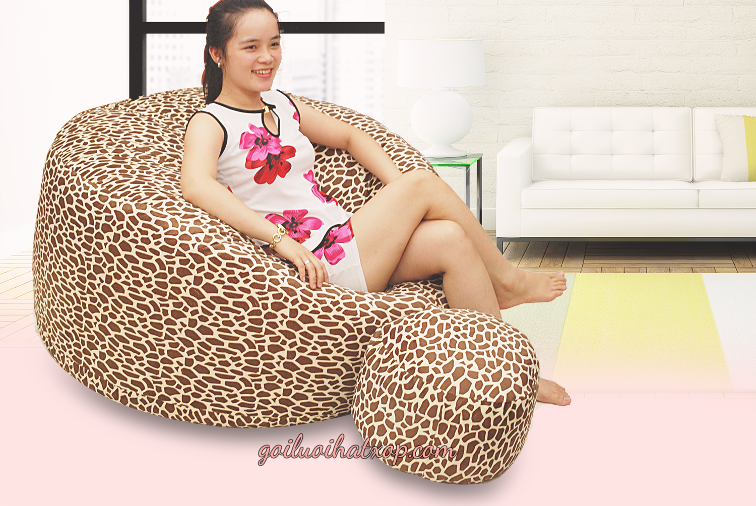Ghế lười hạt xốp trụ tròn size trung (95 x 45cm) Vải Nhung lạnh Hàn Quốc 